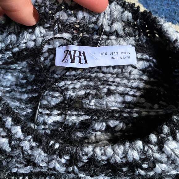 🖤 ZARA GREY BLACK CHUNKY KNIT PERFORATED BELTED SWEATER! - Picture 13 of 16